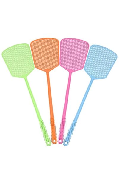 Generic مضرب ذباب من KASTWAVE، عبوة من 4 قطع من البلاستيك القوي بمقبض طويل مر...