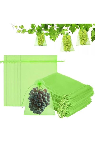 Generic ديفسيدار، 100 كيس لحماية الفاكهة، 20 × 30 سم، أكياس شبكية خضراء مع رب...