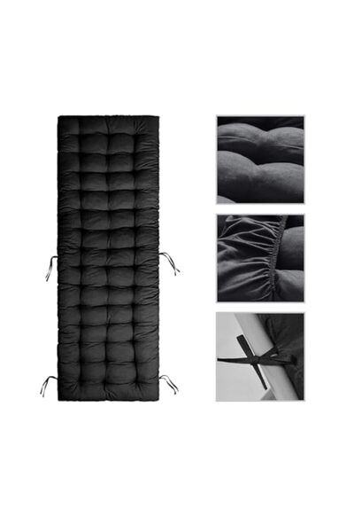 Generic Sun Lounger Cushion, Practical Chaise Lounge Cushion for Outdoor (Black)
