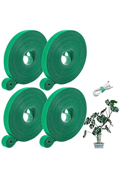 Generic 4 PCS Reusable Green Velcro Plant Ties, 10mm x 5M Garden Tape, Adjust...