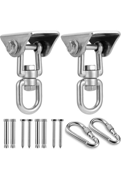 Generic طقم تعليق أرجوحة Joyzzz، خطافات دوارة فضية متينة بسعة 1000 رطل، كرسي أرجوحة عالمي