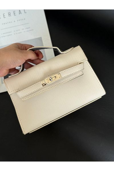 TABA BUTİK Women's Leather Bag with Lock Detail and Shoulder Strap