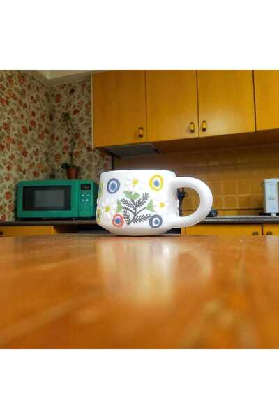 Home Ceramic Handmade Daisy and Evil Eye Beaded Mug