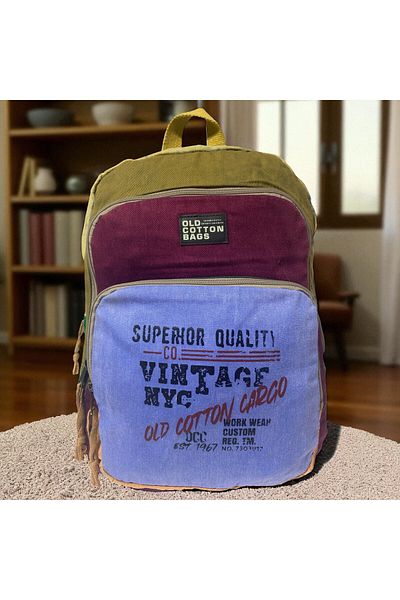 Old Cotton Quality Colorful Vintage Design Backpack Travel School Travel Bag 30 cm X 42 cm