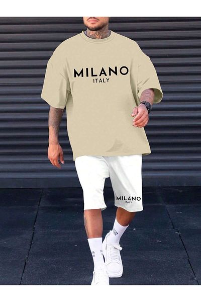 Hunors Sportswear & Company Men's Milano Printed Oversize T-Shirt-Shorts Set