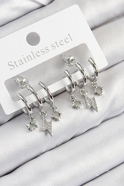 Epilons أقراط نسائية من الفضة على شكل نجمة البرق من حجر الزركون والزنبرك من Bfs