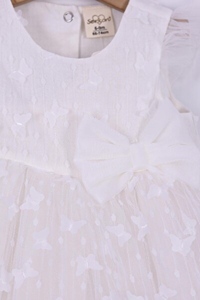 kidello Ecru Little Butterfly Detailed Baby Girl Dress