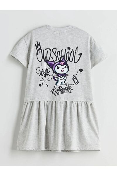 LC Waikiki Lcw Kids Gray Crew Neck Kuromi Printed Girl's Dress