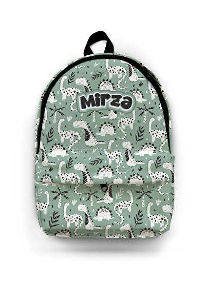 Kokopatik Kişiye Özel İsimli -Yeşil Dino Desenli Okul Çantası