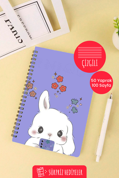 Anime Marketi Sweet Rabbit Design A5 Spiral School Notebook 50 Sheets 100 Pages - Lined