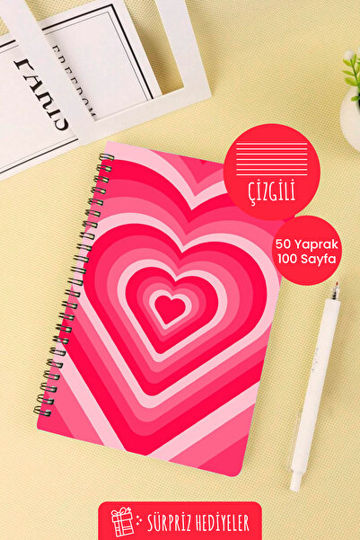 Anime Marketi Red Hearts Design A5 Spiral School Notebook 50 Sheets 100 Pages - Lined
