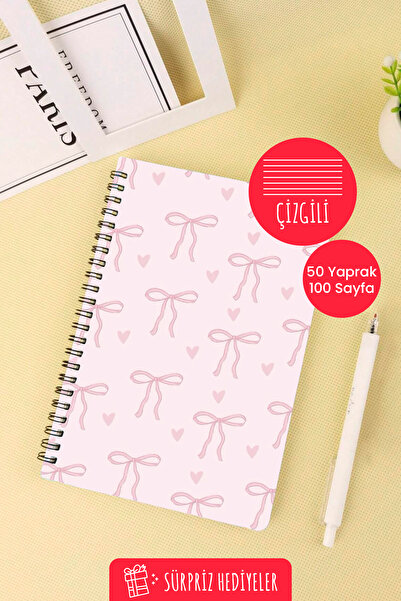 Anime Marketi Pink Ribbon 2 Design A5 Spiral School Notebook 50 Sheets 100 Pages - Ruled