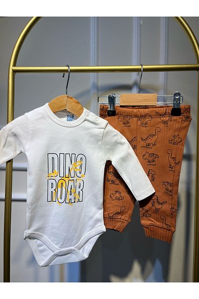 baume clothes Dinosaur Brown 3-Piece Ribbed Men's Bottom-Top Set