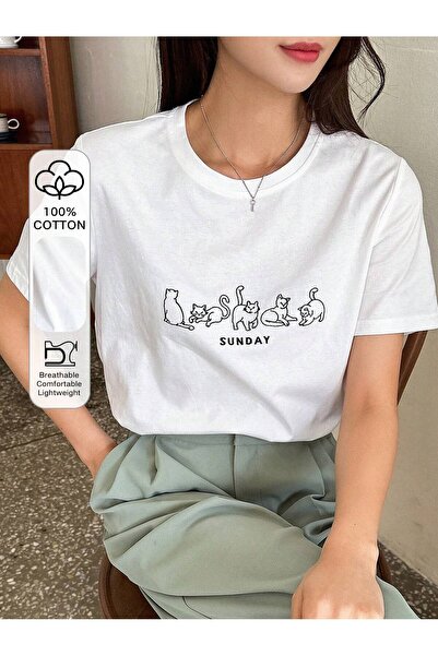Vordevia Tricou imprimat cu design Sunday Cat