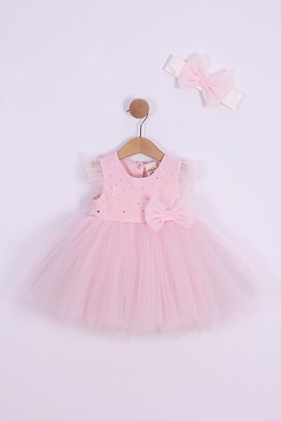 kidello Pembe Kalp Robalı Kız Bebek Elbise