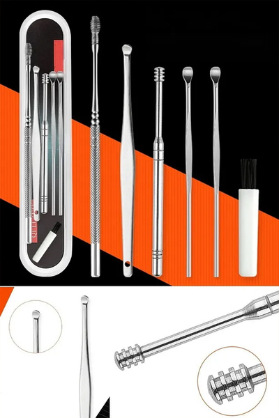adornazzle Spiral Ear Cleaning |   Stainless Steel 6-Piece Professional Ear Cleaning Set (Box + Brush Included)