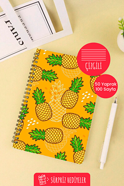 Anime Marketi Pineapple Design A5 Spiral School Notebook 50 Sheets 100 Pages - Lined