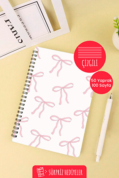 Anime Marketi Pink Ribbon Design A5 Spiral School Notebook 50 Sheets 100 Pages - Lined