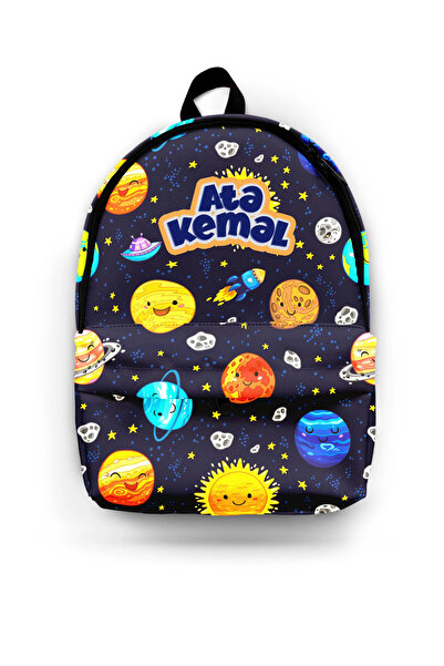 Kokopatik Kişiye Özel İsimli -Mutlu Uzay Desenli Okul Çantası
