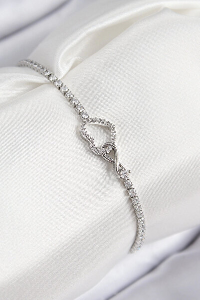 Belle Fusion BFS النحاس الزركون حجر الخلود القلب نموذج الفضة اللون سوار المرأة