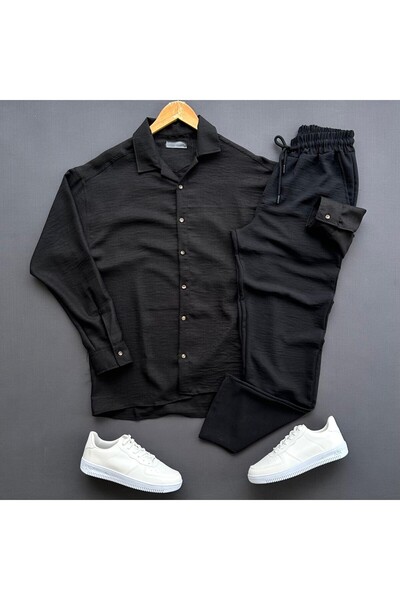 THEGENTMAN Set cămașă și pantaloni din in Crinkle pentru bărbați