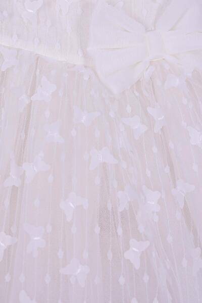 kidello Ecru Little Butterfly Detailed Baby Girl Dress