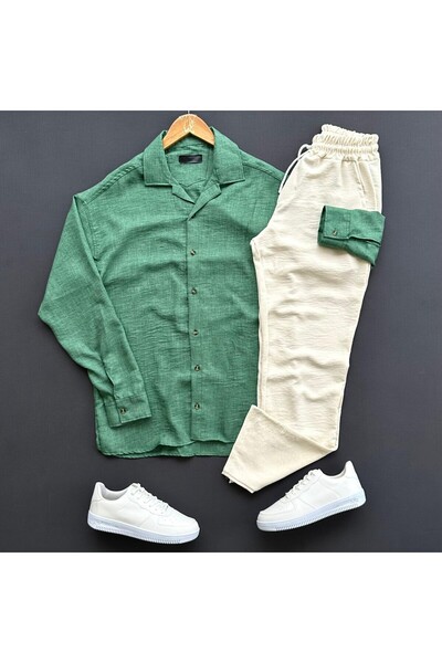 THEGENTMAN Set cămașă și pantaloni din in Crinkle pentru bărbați