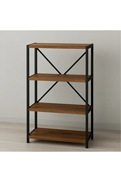 WANDOO 4 Raflı Çok Amaçlı Metal ve Ahşap Dolap – Kitaplık, Mutfak, Kırtasiye ve Banyo Rafı – 60x30x120 cm