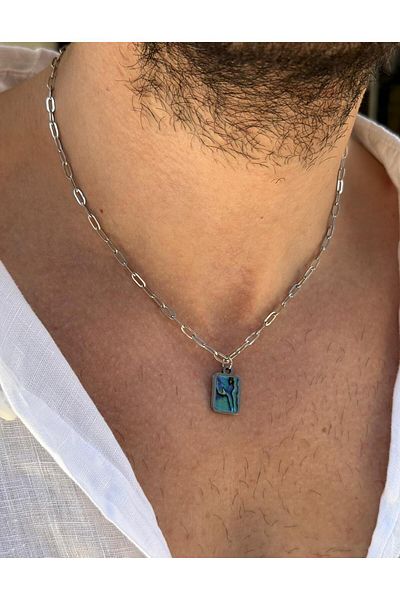 Fjellor Bauglir Men's Abalone Natural Stone Tipped Steel Necklace