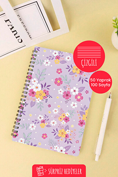 Anime Marketi A5 Spiral School Notebook with Colorful Flower Design 50 Sheets 100 Pages - Lined