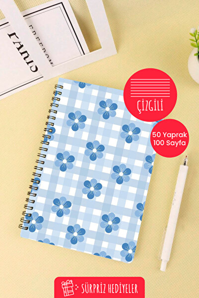 Anime Marketi Blue Floral Design A5 Spiral School Notebook 50 Sheets 100 Pages - Lined