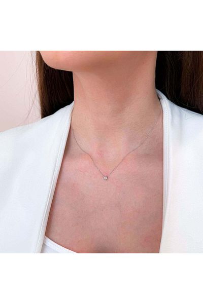 Bijuteria SORELLY Lant Aur 14k Alb Floare cu Diamante 0.040ct