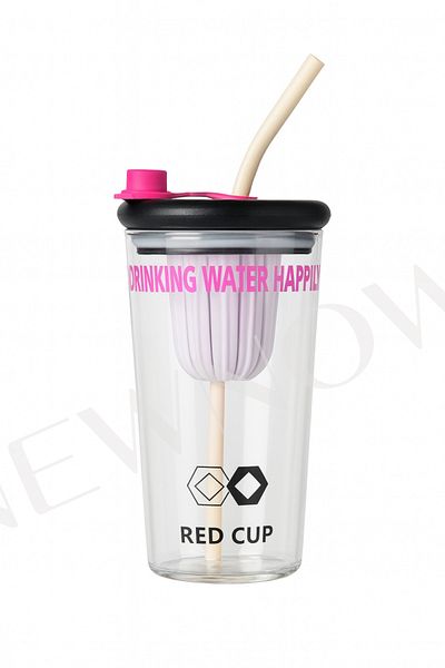 NEWNOW Colored Lid Glass Detox Cup with Straw & Fruit Infuser