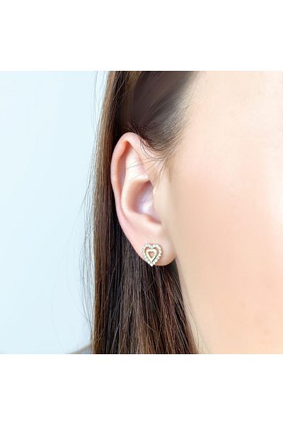 Bijuteria SORELLY 9k Gold Heart Earrings with Zirconia