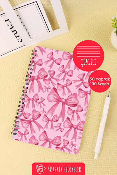 Anime Marketi Pink Ribbons Design A5 Spiral School Notebook 50 Sheets 100 Pages - Lined
