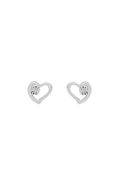 Bijuteria SORELLY Cercei Aur 14k Alb Inima cu Diamant 0.01 ct