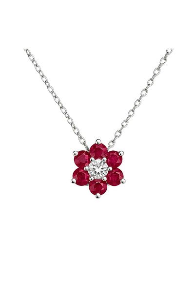 Bijuteria SORELLY Lant Aur 14k Alb Floare cu Rubin 0.300ct si Diamante 0.030ct