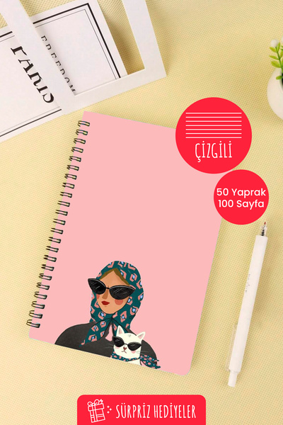 Anime Marketi Cool Girl Cat Design A5 Spiral School Notebook 50 Sheets 100 Pages - Lined