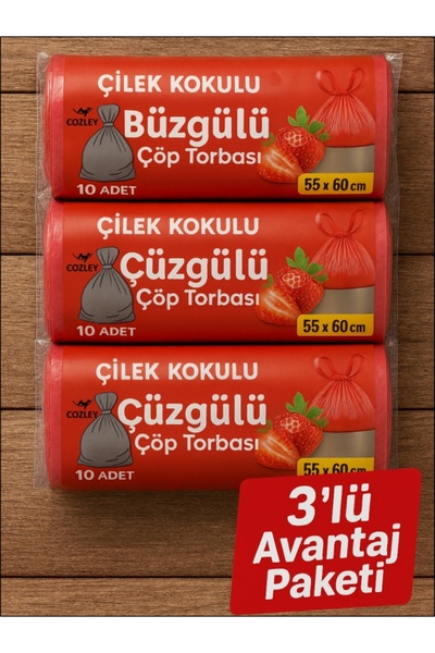 COZLEY 30 Adet Çilek Kokulu Büzgülü Orta Boy Avantaj Paket Çöp Poşetleri Çöp ...