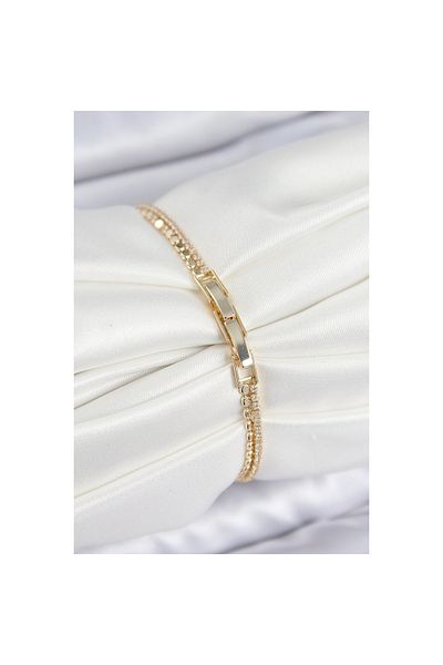maarketim Brass Zircon Stone Crushed Chain Row Model Gold Color Women's Bracelet