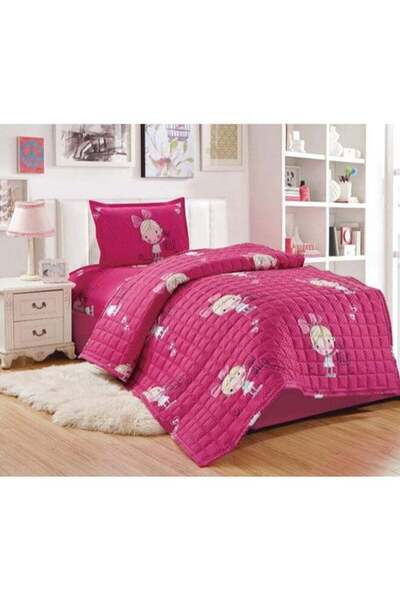 Mon طقم لحاف مضغوط، ٣ قطع، مقاس مفرد، مايكروفايبر، وردي، ٢٠٠×١٥٠ سم