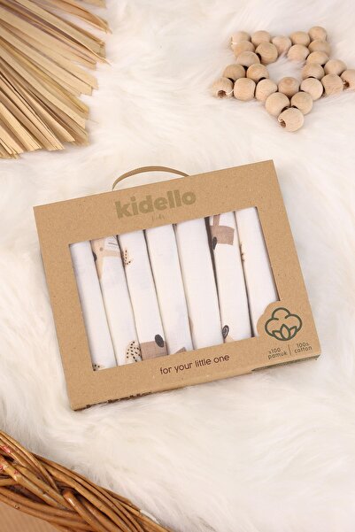 kidello Set of 7 Muslin Baby Mouth Wipes with Brown Car Motif