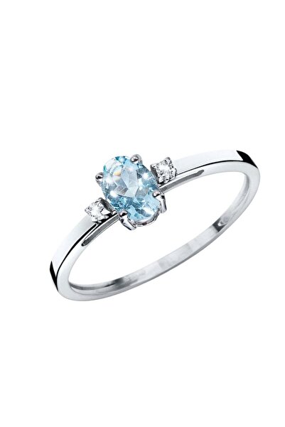 Bijuteria SORELLY Inel Aur 14k Alb cu Diamante 0.030ct si Acvamarin 0.450ct 14