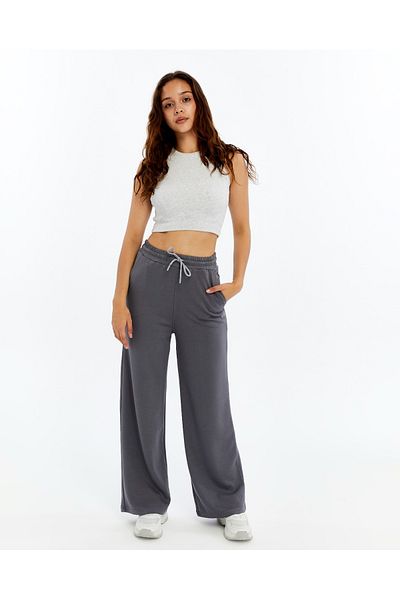 FEMİNEER.com Gray Wide Leg Modal Fabric Women's Sweatpants