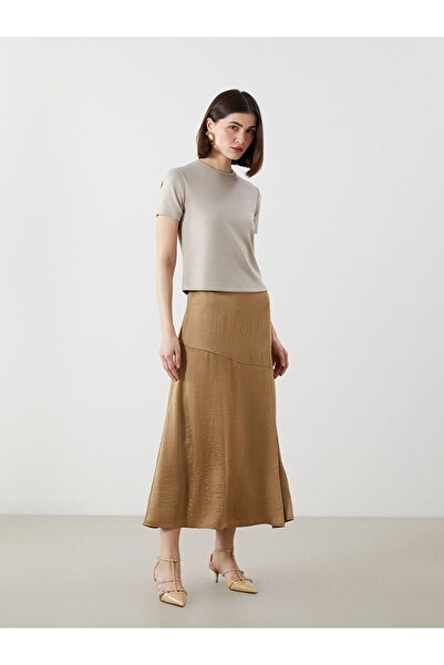 LC Waikiki Lcw Vision Yellow A-Line Satin Women's Skirt with Zippered Waist