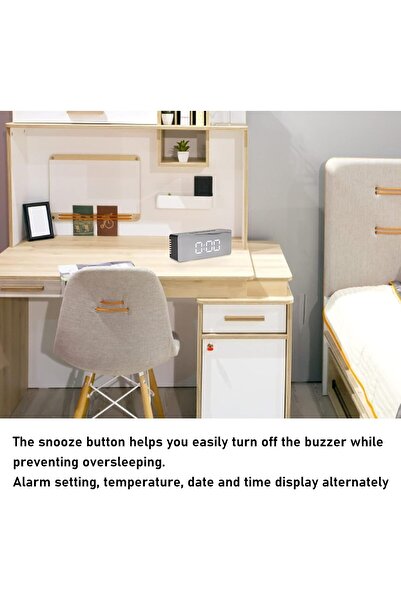 TeknoFaji Aynalı Çalar Saat Alarm, Takvim, Sıcaklık Göstergeli, Led Dijital M...