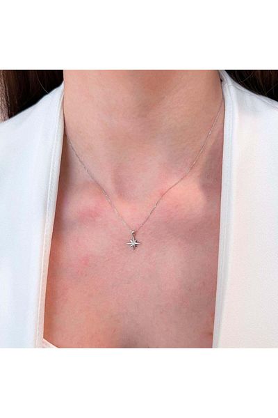 Bijuteria SORELLY Lant Aur 14k Alb Luceafar cu Diamante 0.005ct