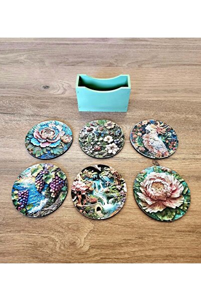 panda hediyelik مجموعة مسند أكواب خشبي مرسومة يدويًا من Nature's Whisper (6 ق...