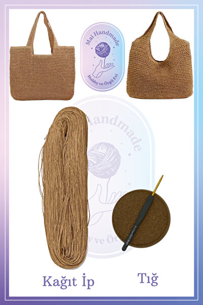 Mai Handmade Hobby ve Örgü Evi Doğal Kağıt İp Çanta Seti 300-350 Gr Yaklaşık 300-350 Metre Kağıt Ip Örgü Ipi
