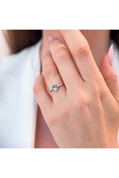 Bijuteria SORELLY Inel Aur 14k Alb cu Diamante 0.030ct si Acvamarin 0.450ct 14